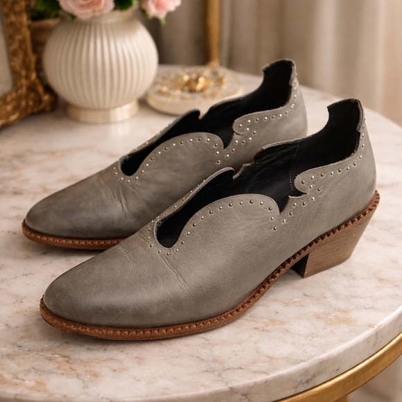 Free People Shoes - Free People Wild Wyoming Bootie Gray Leather Studded Western Boho Size 8